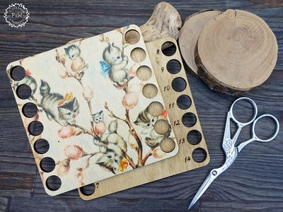 Spring Kittens Thread Organizer by Primitive and Wood (P&amp;W) Designer embroidery accessories