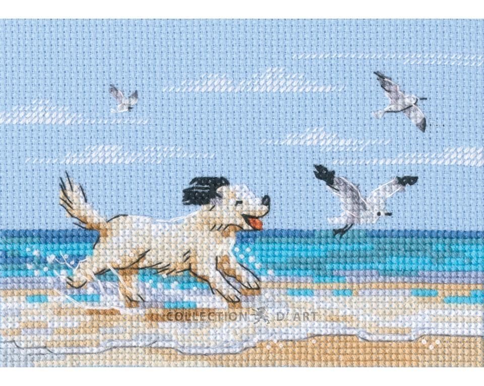 Dog running on beach by RTO 2026 Counted Cross Stitch Kit