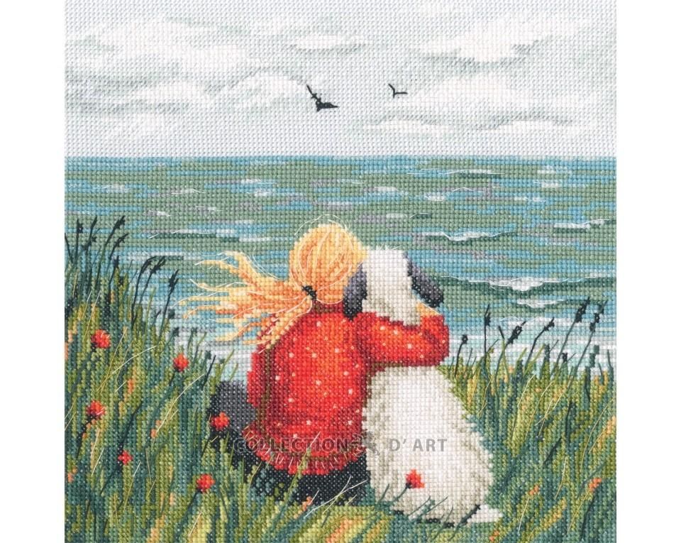 Girl and dog by the sea by RTO 2026 Сounted Cross Stitch Kit