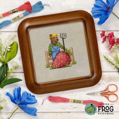 Strawberry Farmer by Fine Frog Stitching Exclusive Nashville Market 2026 Printed Counted Cross Stitch pattern