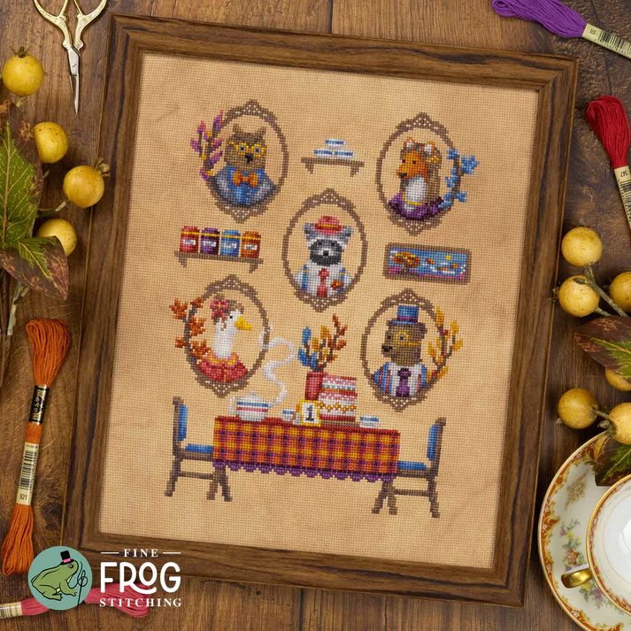Twigs and Tea by Fine Frog Stitching Exclusive Nashville Market 2026 Printed Counted Cross Stitch pattern