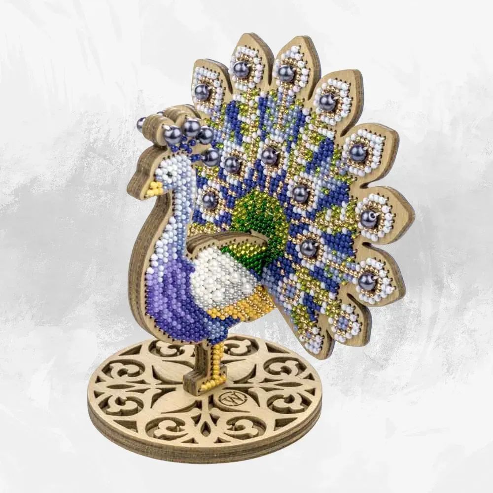Ornate Peacock by Wonderland Crafts Bead embroidery kit on wood