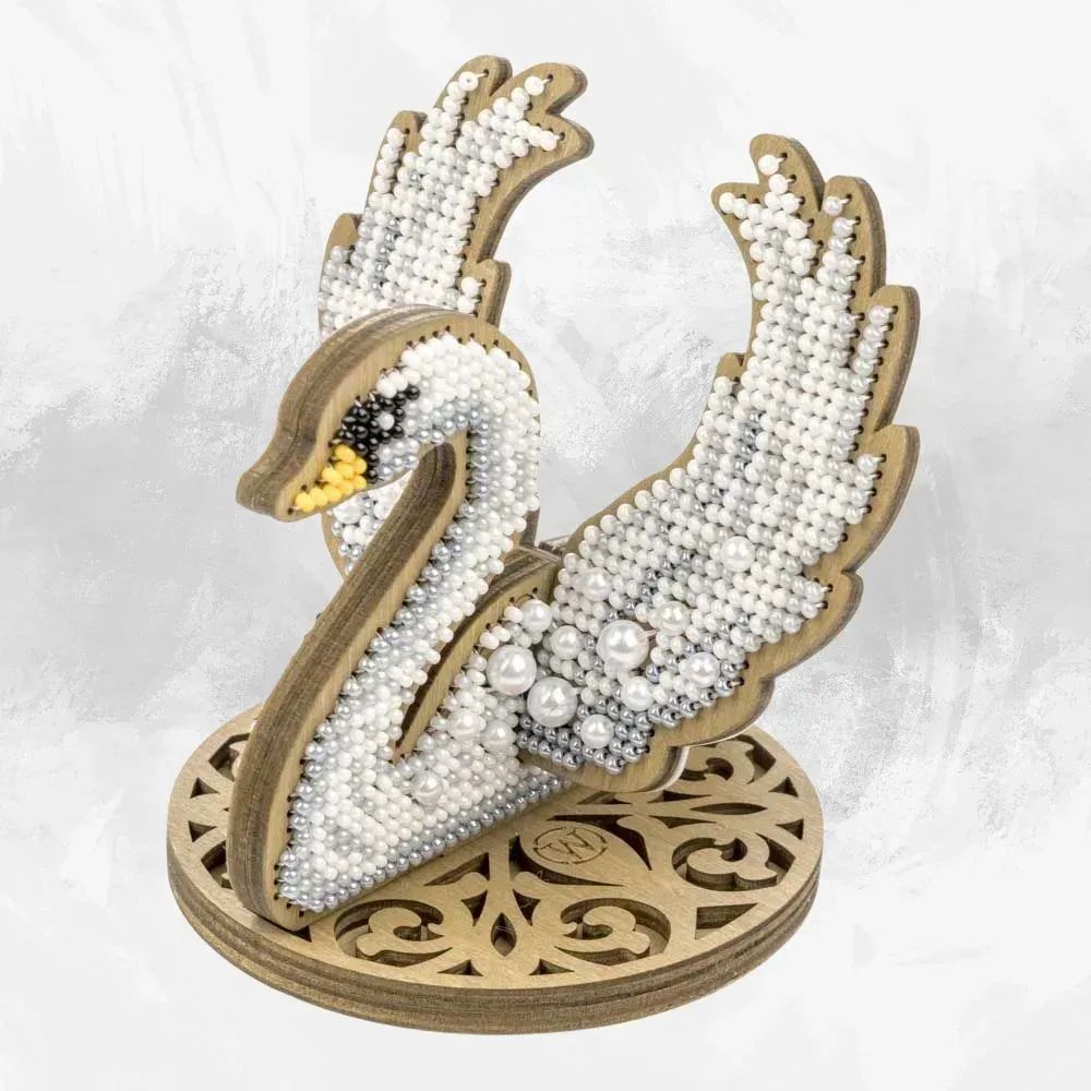White Swan by Wonderland Crafts Bead embroidery kit on wood