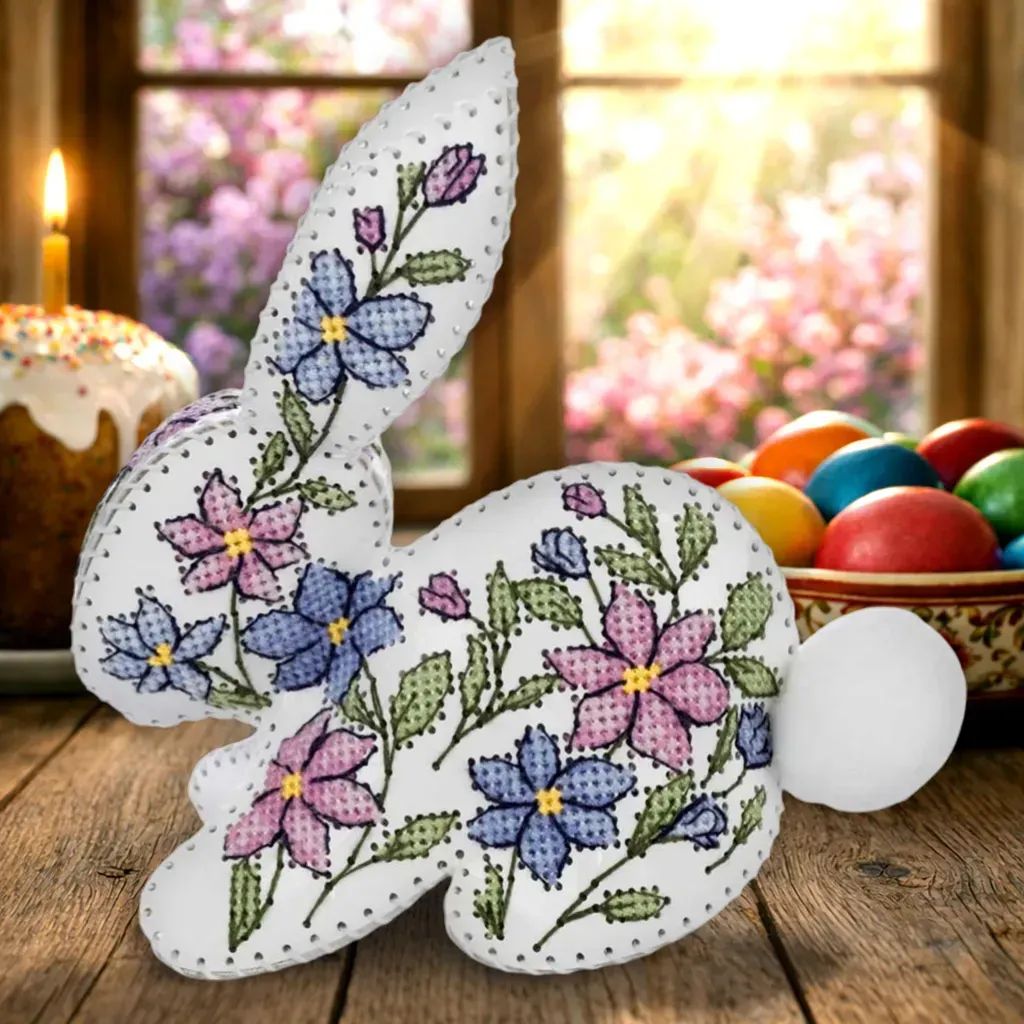 Rabbit with Floral Pattern by Wonderland Crafts 2026 Faux Leather Cross-Stitch Kit