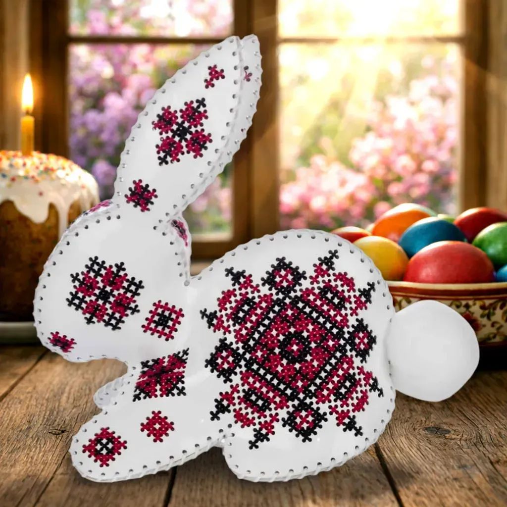 Rabbit with Ornament Pattern by Wonderland Crafts 2026 Faux Leather Cross-Stitch Kit