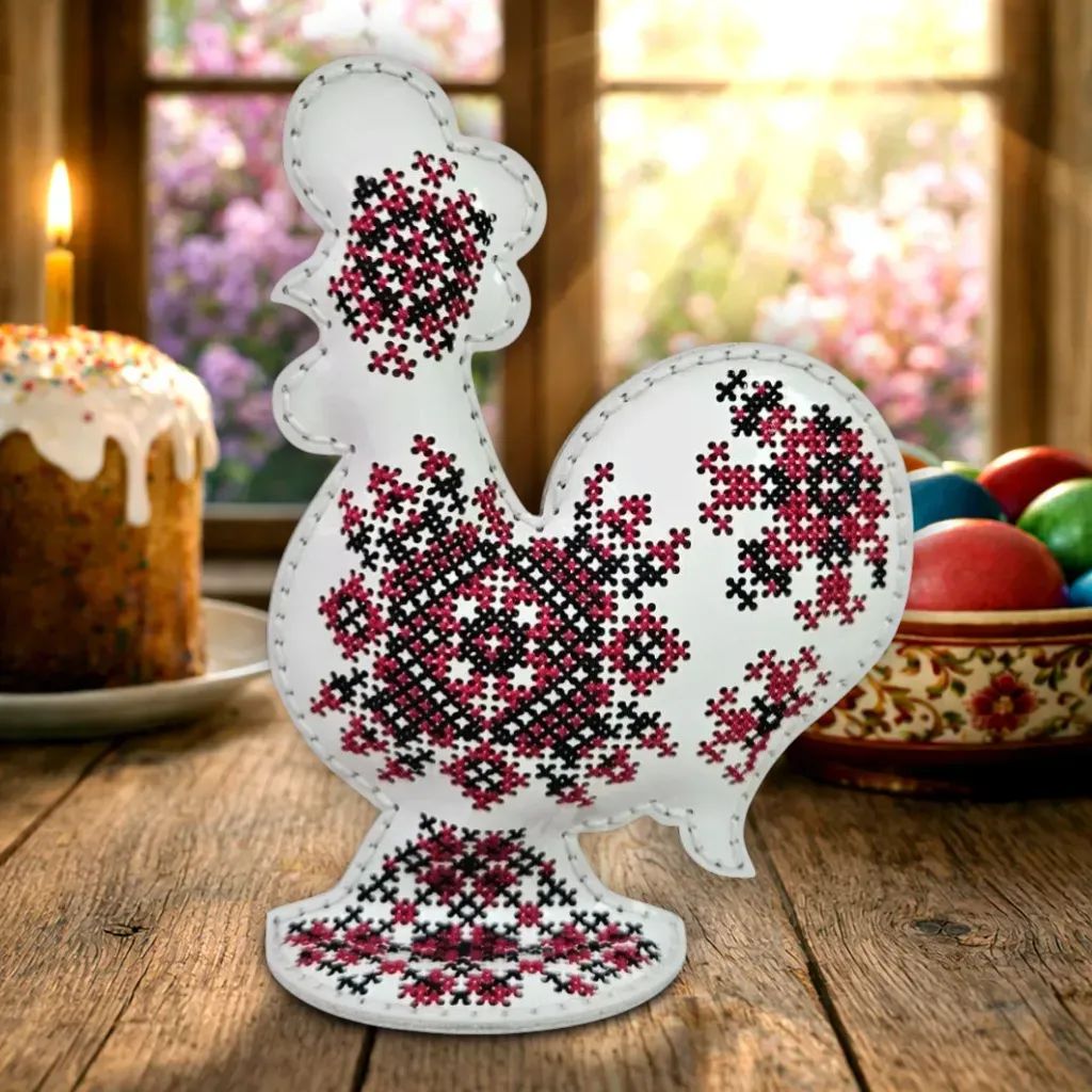 Rooster with Ornament Pattern by Wonderland Crafts 2026 Faux Leather Cross-Stitch Kit