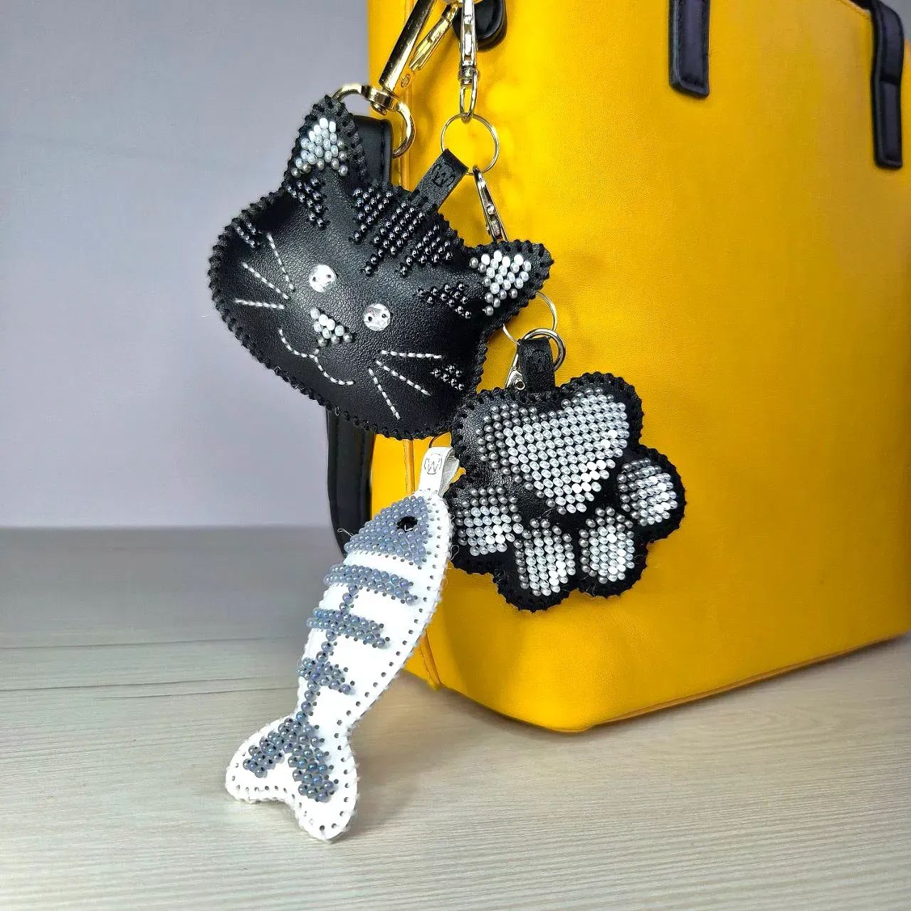 Cat Happiness - Bag Charm by Wonderland Crafts 2026 Faux Leather Bead Embroidery Kit
