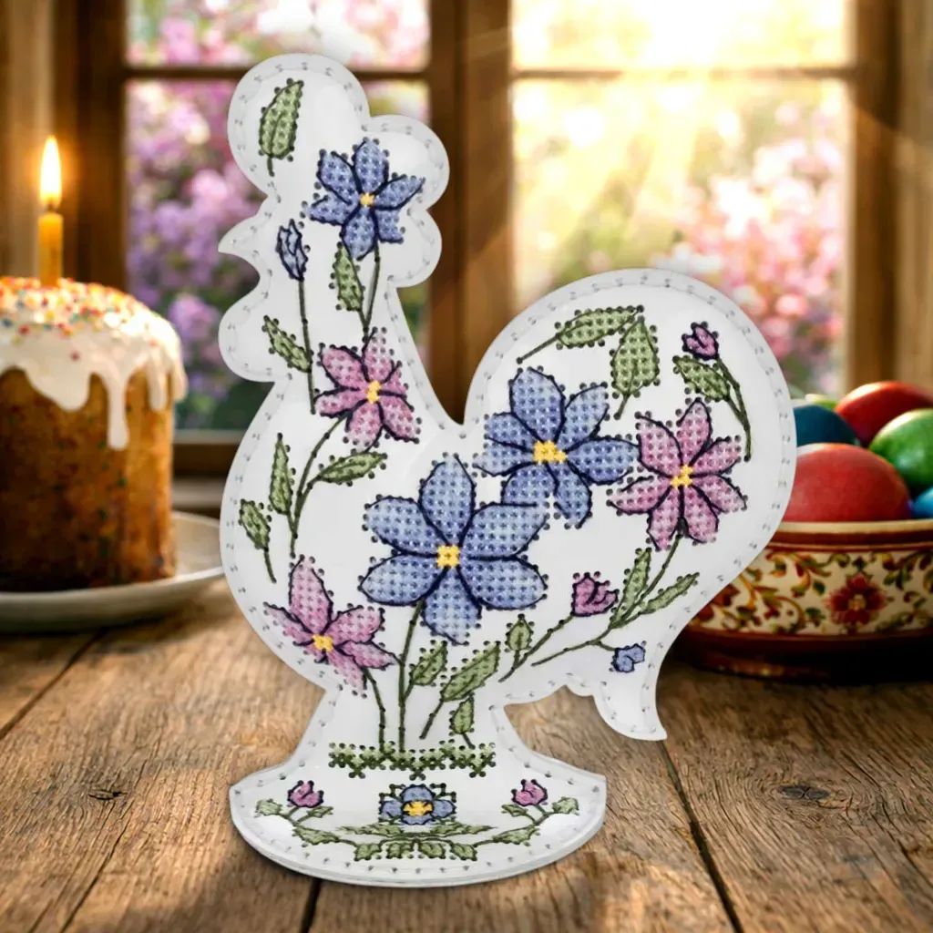 Rooster with Floral Pattern by Wonderland Crafts 2026 Faux Leather Cross-Stitch Kit