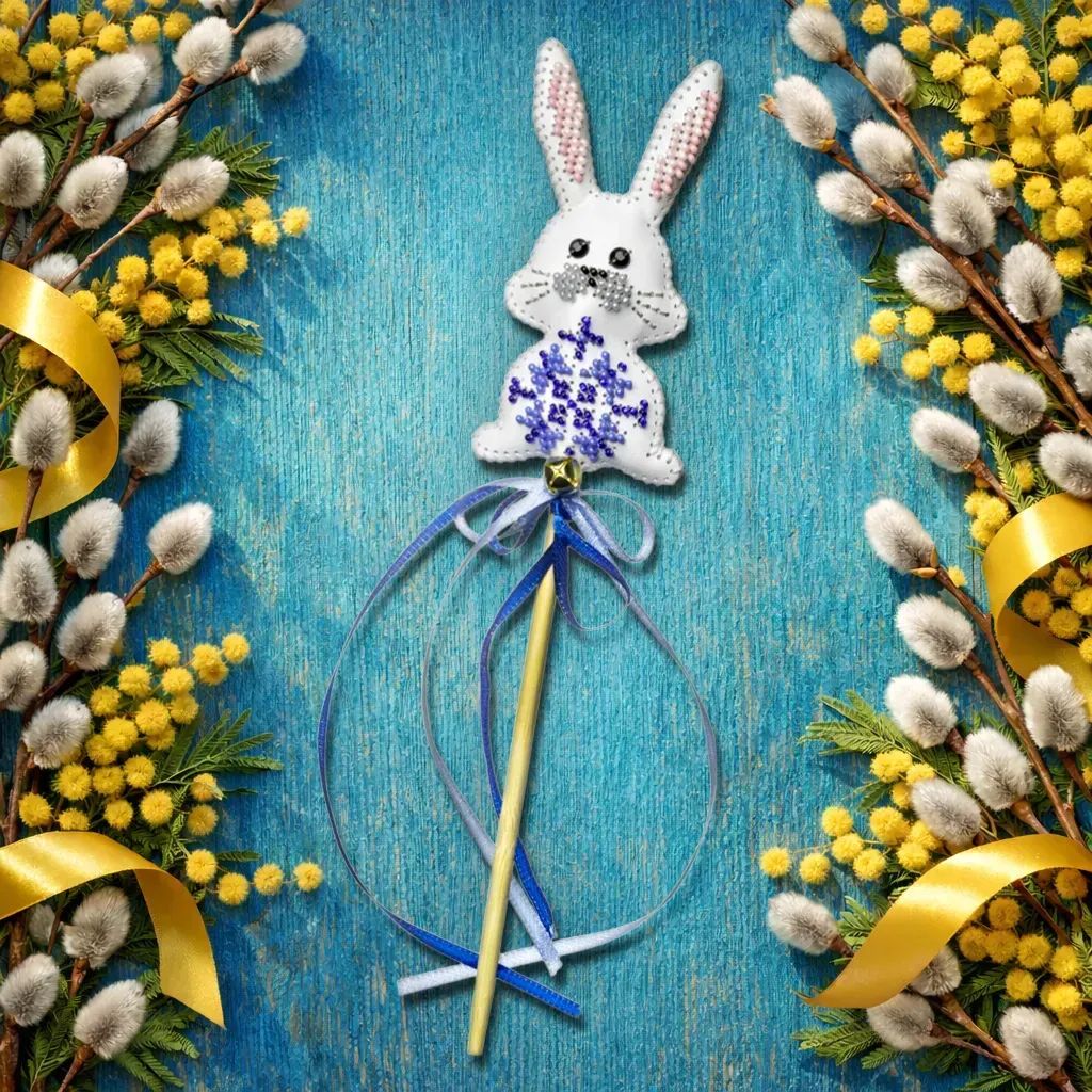 Blue Bunny - Topper by Wonderland Crafts 2026 Faux Leather Bead Embroidery Kit