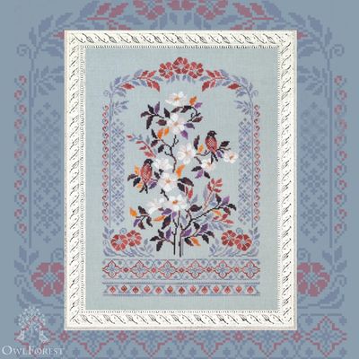 Misty Morning by Owl Forest Embroidery 2025 Printed counted cross stitch pattern, Set of Hand-Dyed Threads DMC 32 ct with 2 strands