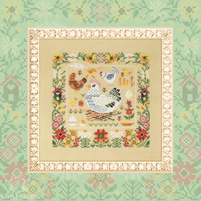 Speckled Hen by Owl Forest Embroidery 2026 Printed counted cross stitch pattern Set of Hand-Dyed Threads (DMC)