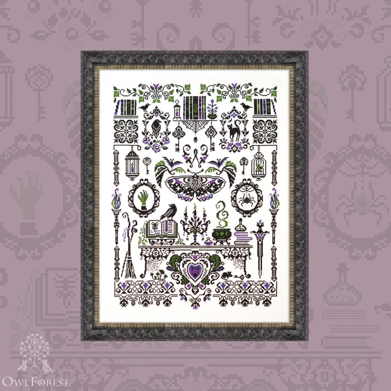 Witchcraft Sampler by Owl Forest Embroidery 2026 Printed counted cross stitch pattern, Set of Hand-Dyed Threads (DMC)  30 ct. with 2 strands