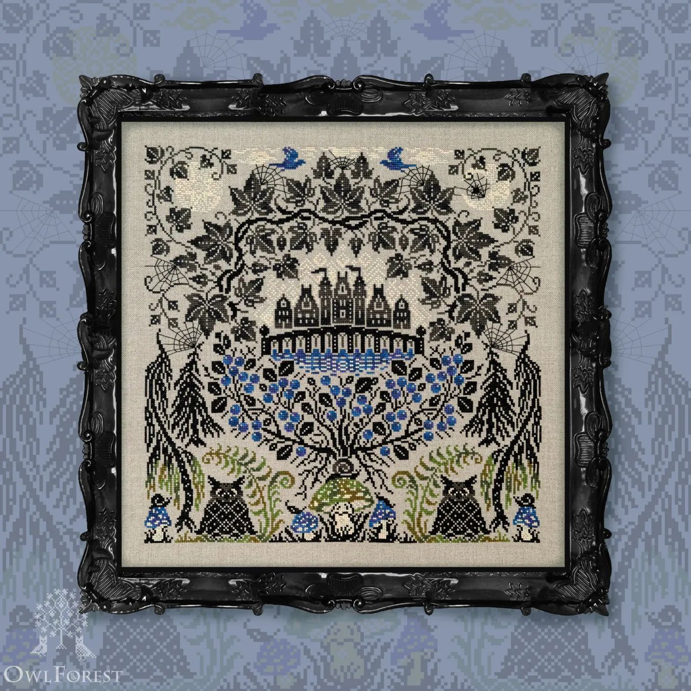 Black Ivy by Owl Forest Embroidery 2026 Printed counted cross stitch pattern, Set of Hand-Dyed Threads (DMC)  32 ct. with 2 strands