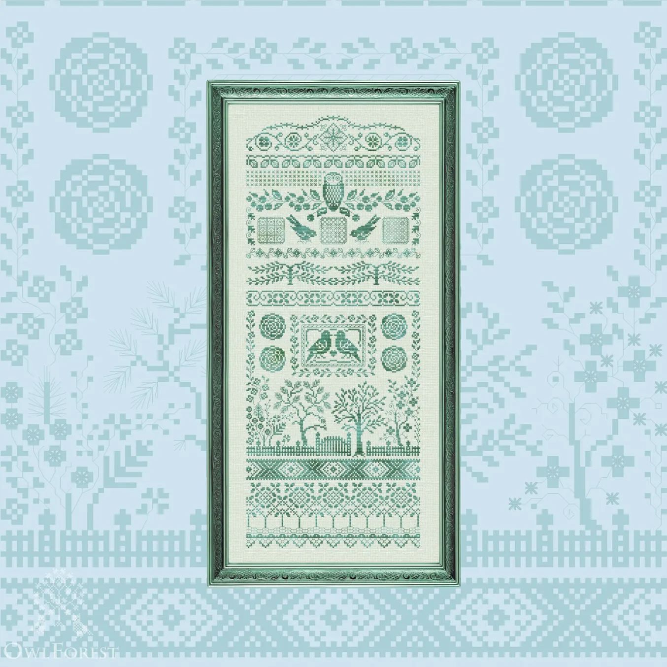 Birds in the Green Garden by Owl Forest Embroidery 2026 Set of Hand-Dyed Threads (DMC) 32, 36ct. with 2 strands