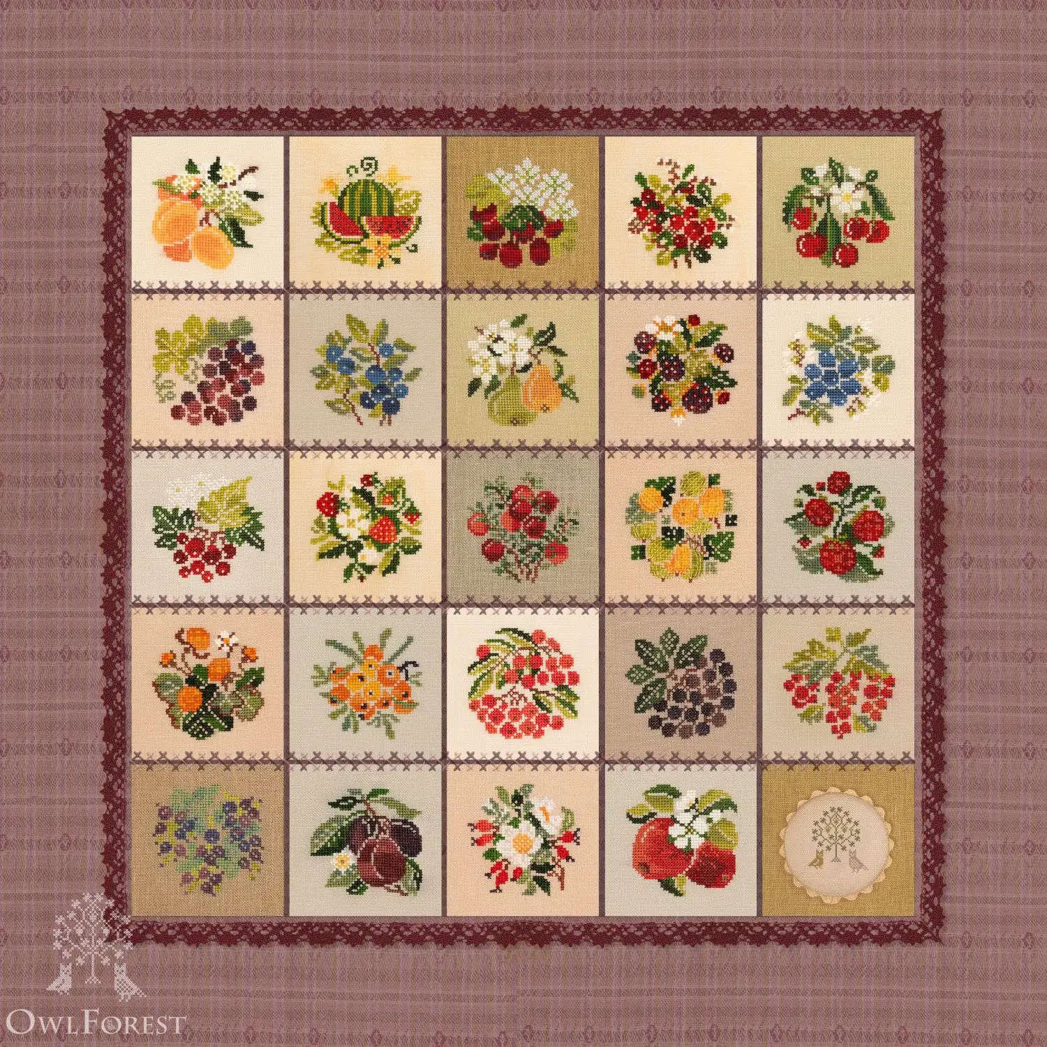 Fruit and Berry Bowl by Owl Forest Embroidery 2024 Booklet of the Embroidery Charts