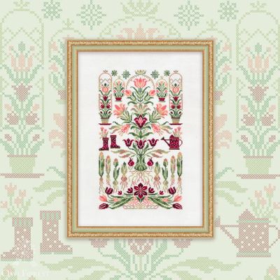 Tulip Tree by Owl Forest Embroidery 2026 Printed counted cross stitch pattern, Set of Hand-Dyed Threads DMC 32, 36ct. with 2 strands