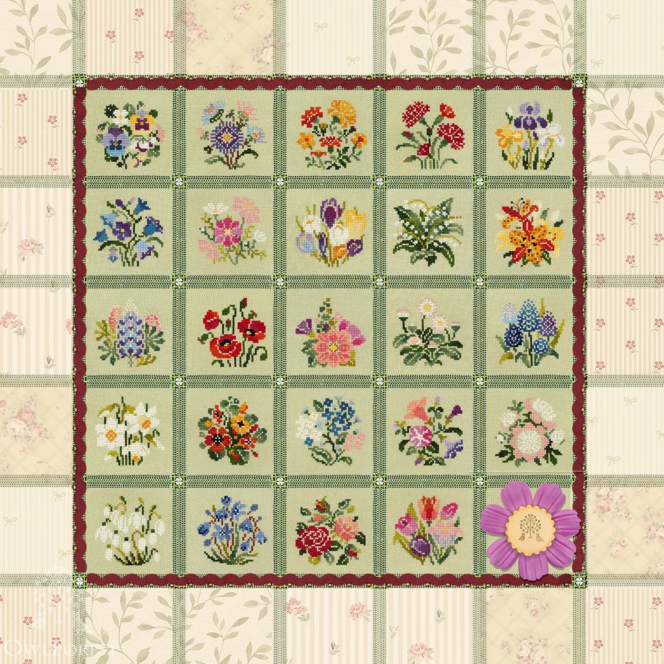 Flower Bowl by Owl Forest Embroidery 2026 Booklet of the Embroidery Charts