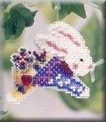 Hoppin' Bunny by Mill Hill 2002 Spring Bouquet Pin Seasonal Ornament Series Counted Glass Bead cross stitch kit with Treasure