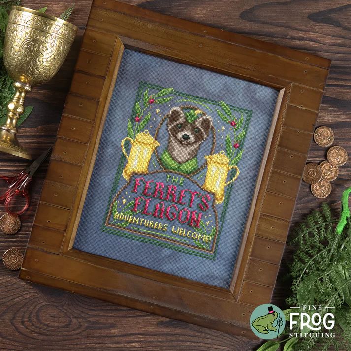 Ferret's Flagon by Fine Frog Stitching 2026 Printed Counted Cross Stitch pattern