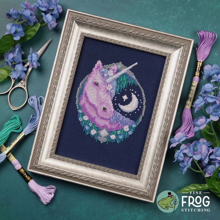 Moon Garden Unicorn by Fine Frog Stitching 2026 Printed Counted Cross Stitch pattern