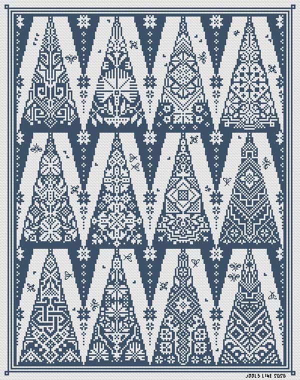 Icon Trees by Long Dog Samplers 2026 Mono Collection Counted cross stitch pattern