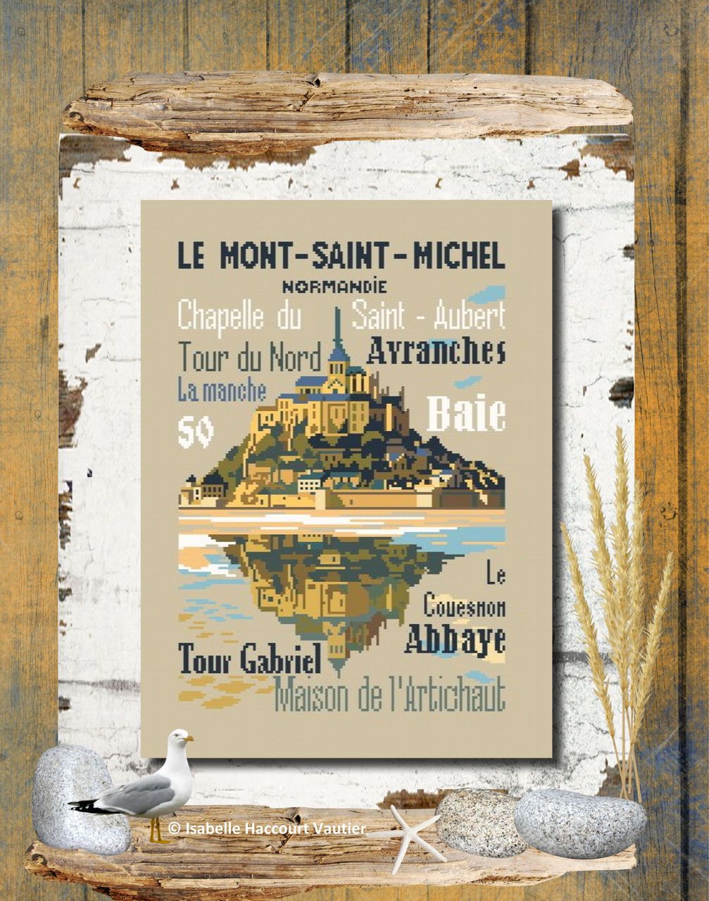 Le Mont-Saint-Michel (Mont Saint-Michel) by Isabelle Haccourt Vautier Collection Broide du Noir Printed cross stitch pattern