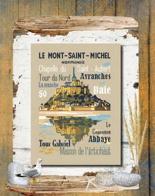Le Mont-Saint-Michel (Mont Saint-Michel) by Isabelle Haccourt Vautier Collection Broide du Noir Printed cross stitch pattern
