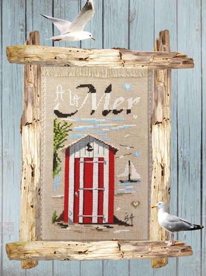 A la mer , cabine plage de la Boirie (By the sea, La Boirie beach hut) by Isabelle Haccourt Vautier Collection Oleron by ISA Printed cross stitch pattern