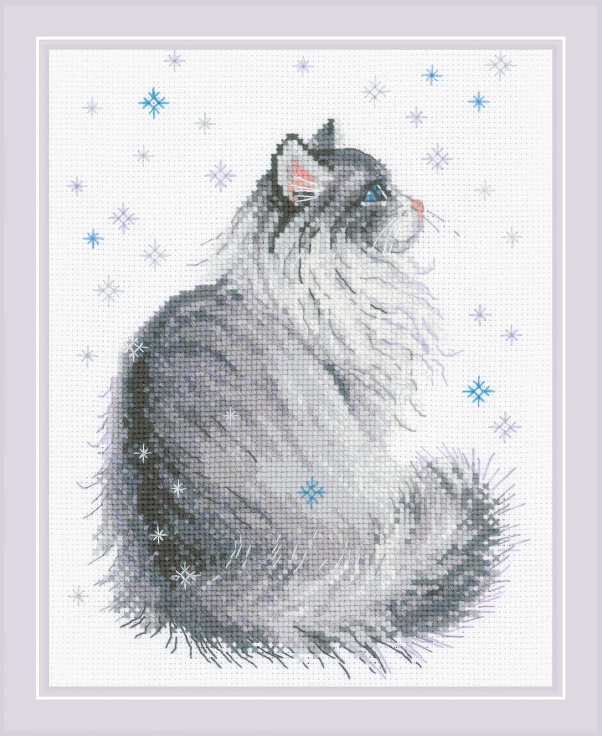 Snowy Meow by Riolis 2020 Counted cross stitch kit with woolen thread