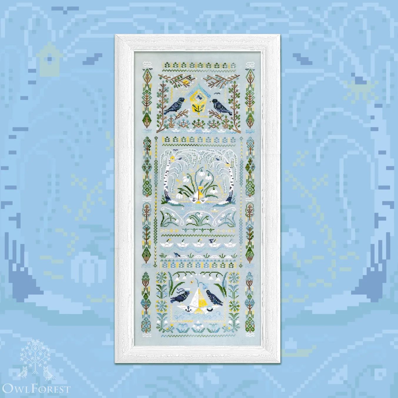 Spring Is Coming by Owl Forest Embroidery 2026 Printed cross stitch pattern, Special set of Hand-Dyed Threads DMC 32, 28 ct in 2 strands