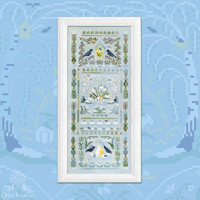 Spring Is Coming by Owl Forest Embroidery 2026 Printed cross stitch pattern, Special set of Hand-Dyed Threads DMC 32, 28 ct in 2 strands