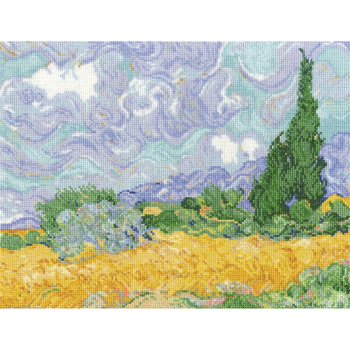 Van Gogh's A Wheatfield With Cypresses by DMC Collaboration with the National Gallery Counted Cross Stitch Kit