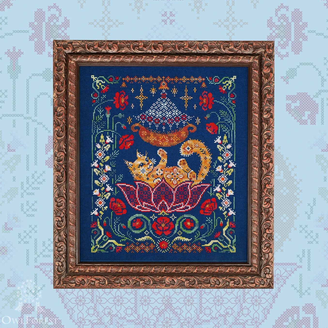 Summer Lullaby by Owl Forest Embroidery 2026 Printed counted cross stitch pattern, Set of Hand-Dyed Threads (DMC) 32ct. with 2 strands