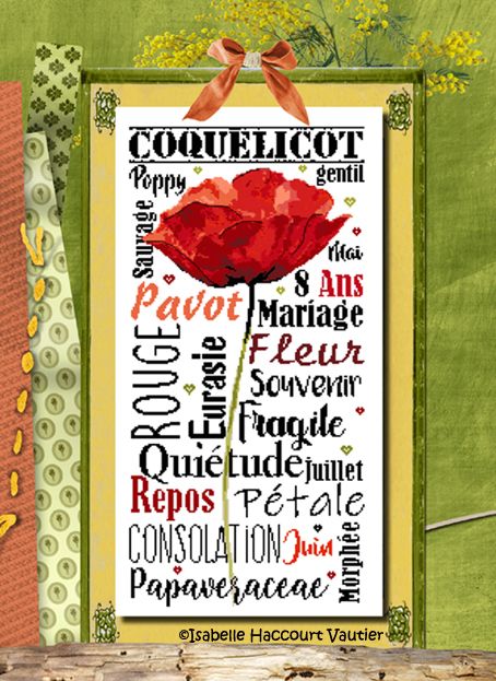 Gentle Poppy (Gentil Coquelicot) by Isabelle Haccourt Vautier Collection Brode de Noir by ISA Printed cross-stitch pattern