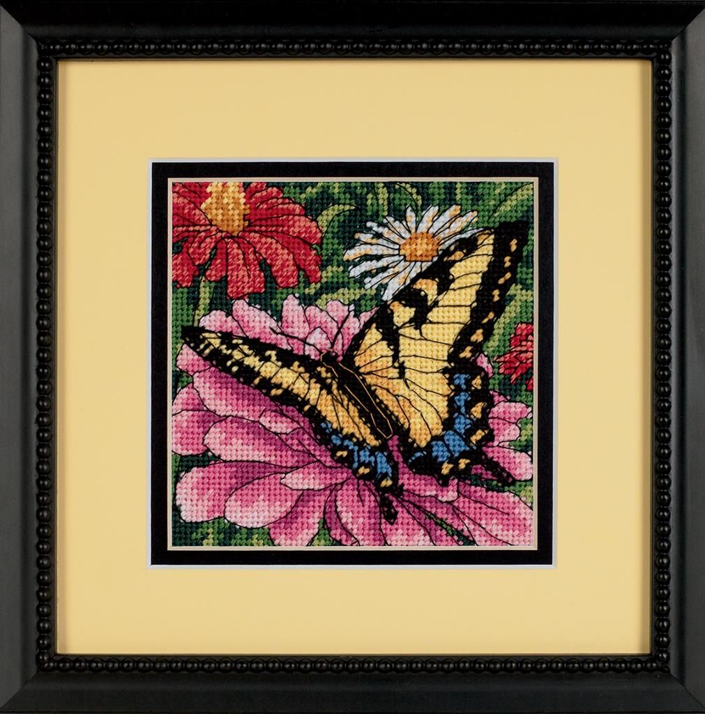 Butterfly on zinnia by Dimensions Needlepoint kit