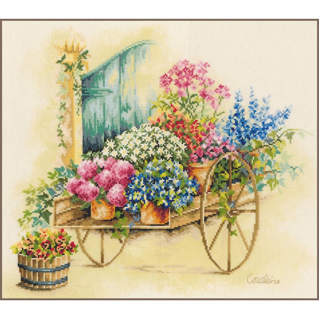 Flower Cart by Lanarte Designer Coraline Backer Home and Garden Collection Counted Cross Stitch kit