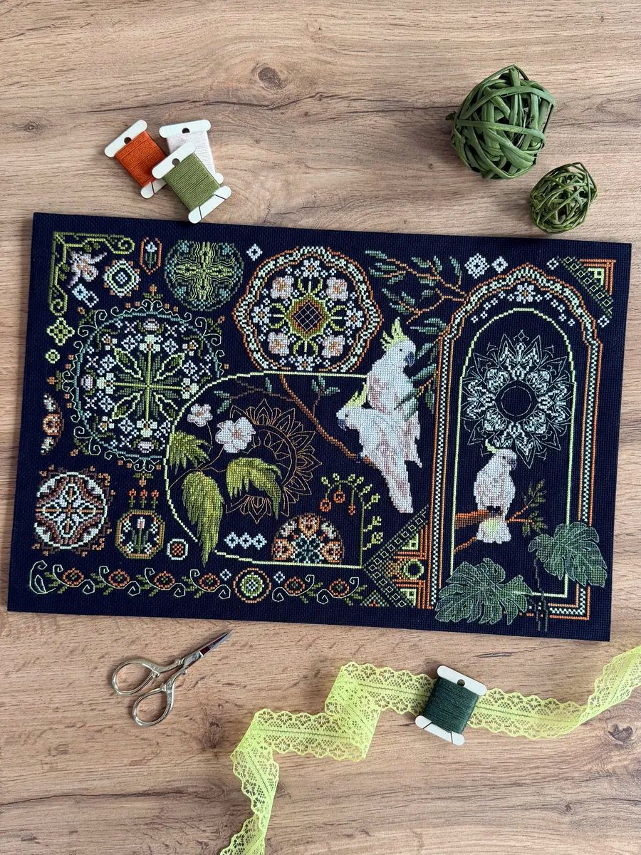 White Parrots by World of Cross Stitch (Mir Vyshivki), designer Magical Thread Counted cross stitch kit