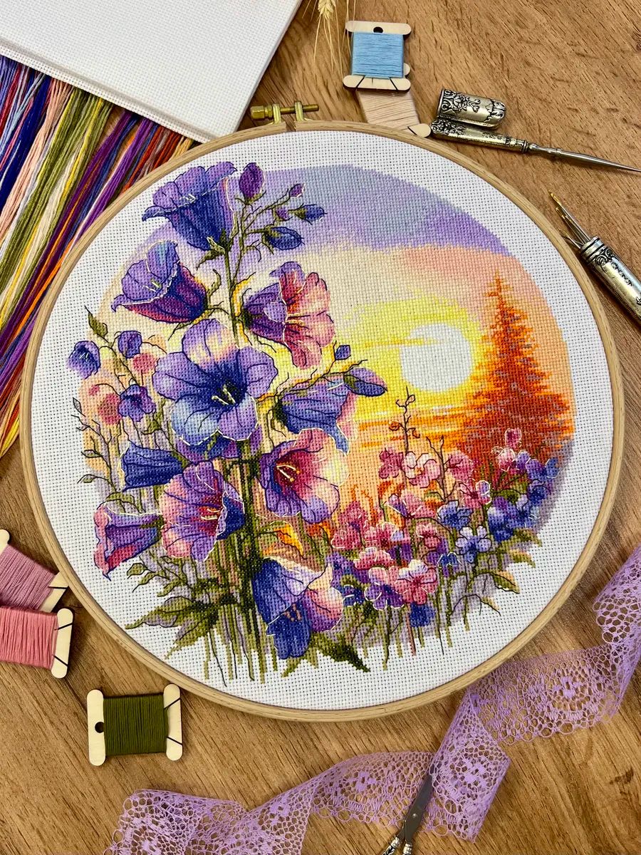 Lilac Bluebells by World of Cross Stitch (Mir Vyshivki) designer Inna Baidenko Counted cross stitch kit