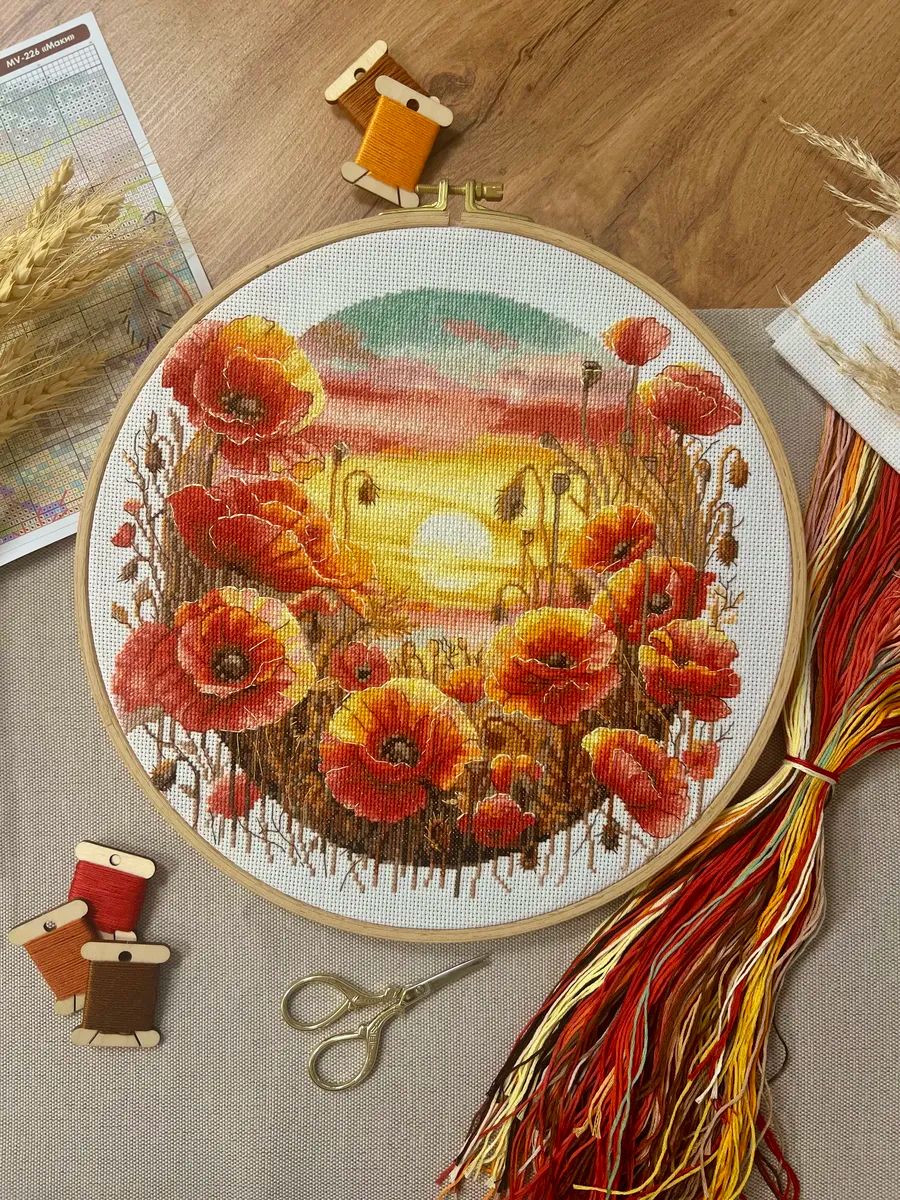 Poppies by World of Cross Stitch (Mir Vyshivki) designer Inna Baidenko Counted cross stitch kit