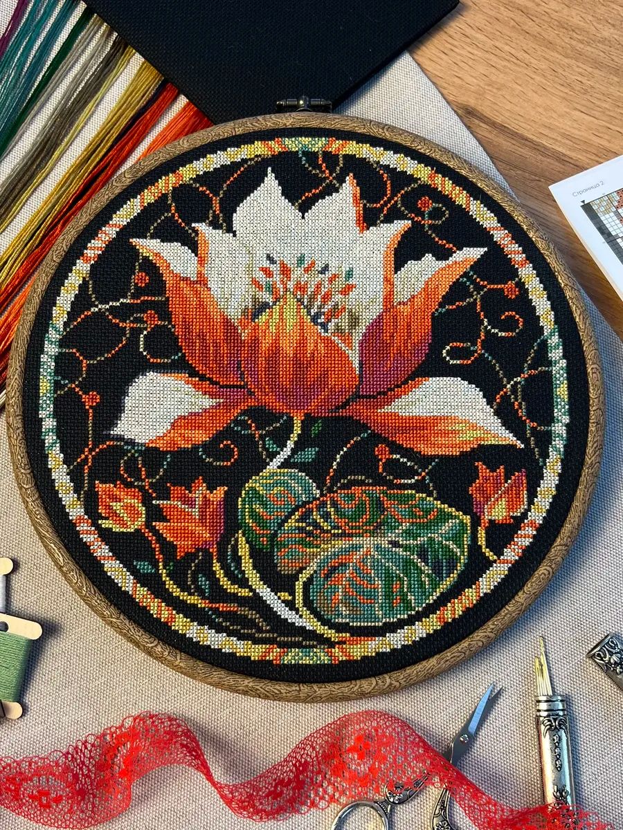 Red Lotus by World of Cross Stitch (Mir Vyshivki) design by Stitching Land Counted cross stitch kit