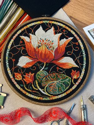Red Lotus by World of Cross Stitch (Mir Vyshivki) design by Stitching Land Counted cross stitch kit