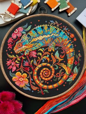 Chameleon by World of Cross Stitch (Mir Vyshivki) design by Stitching Land Counted cross stitch kit