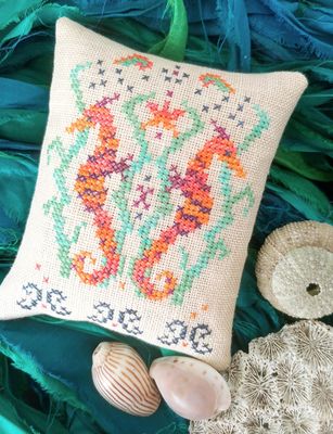 Seahorse Sway by Mojo Stitches 2026 Cross-stitch pattern as part of the Cottage Garden Threads Beneath the Waves Palette collaboration