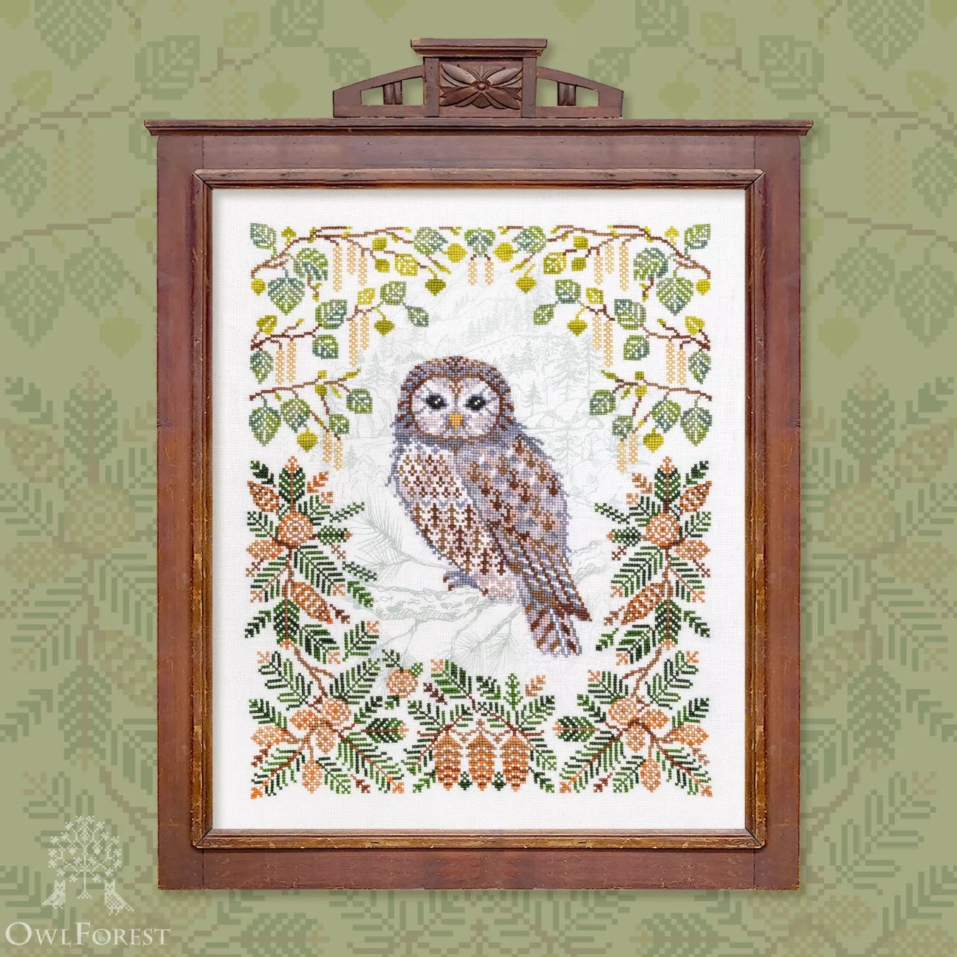 Ural Owl by Owl Forest Embroidery 2025 Printed counted cross stitch pattern Set of Hand-Dyed Threads DMC  28, 30, 32, 36 ct. with 2 strands