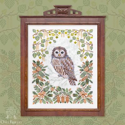 Ural Owl by Owl Forest Embroidery 2025 Printed counted cross stitch pattern Set of Hand-Dyed Threads DMC  28, 30, 32, 36 ct. with 2 strands