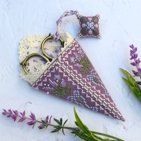 Lavender scissors case and fob by Tela Artis Biscornu &amp; Pinkeeps series Cross and decorative stitches embroidery kit