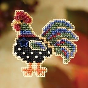 Provence Rooster by Mill Hill 2007 Autumn Harvest Collection Seasonal Ornament Glass Beas cross stitch embroidery kit