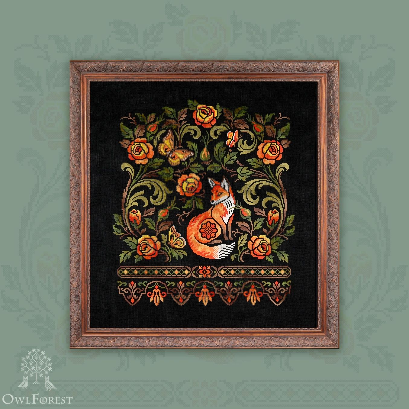Tawny Treasure by Owl Forest Embroidery 2026 Printed counted cross stitch pattern, Set of Hand-Dyed Threads DMC 32 ct with 2 strands
