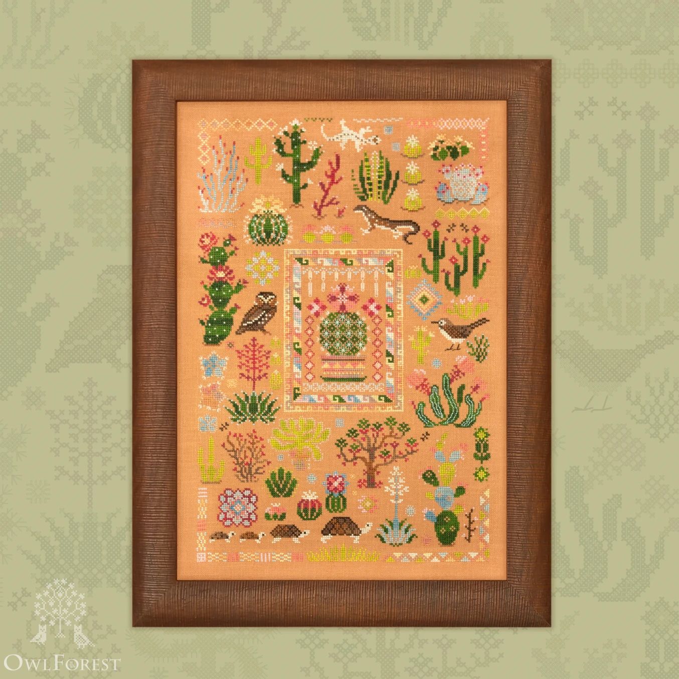 World of Cacti by Owl Forest Embroidery 2026 Printed counted cross stitch pattern, Set of Hand-Dyed Threads DMC 32ct with 2stands