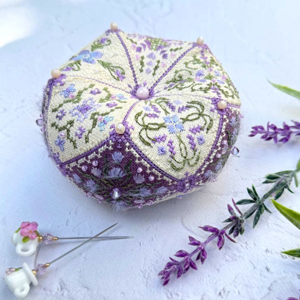Lavender 15-part biscornu by Tela Artis Biscornu &amp; Pinkeeps series Cross-stitch and decorative stitches embroidery kit